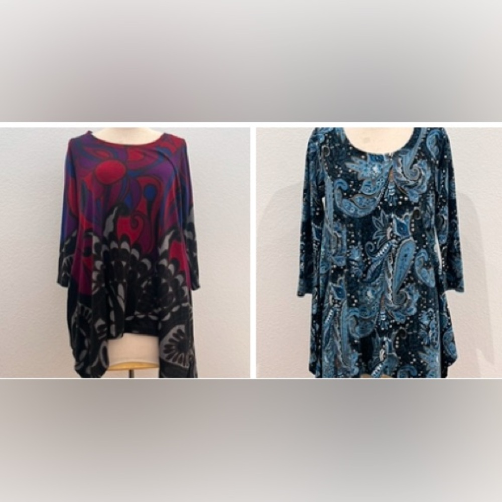 Pack of 2 Size M Premise Long Sleeve Floral/Paisley Flowy‎ Tunic Tops